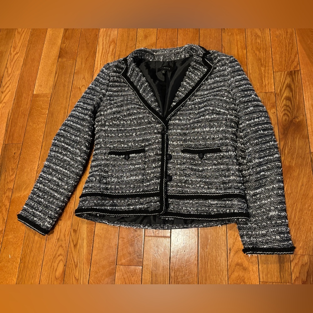 Talbots Black and White Tweed Blazer Womens 6